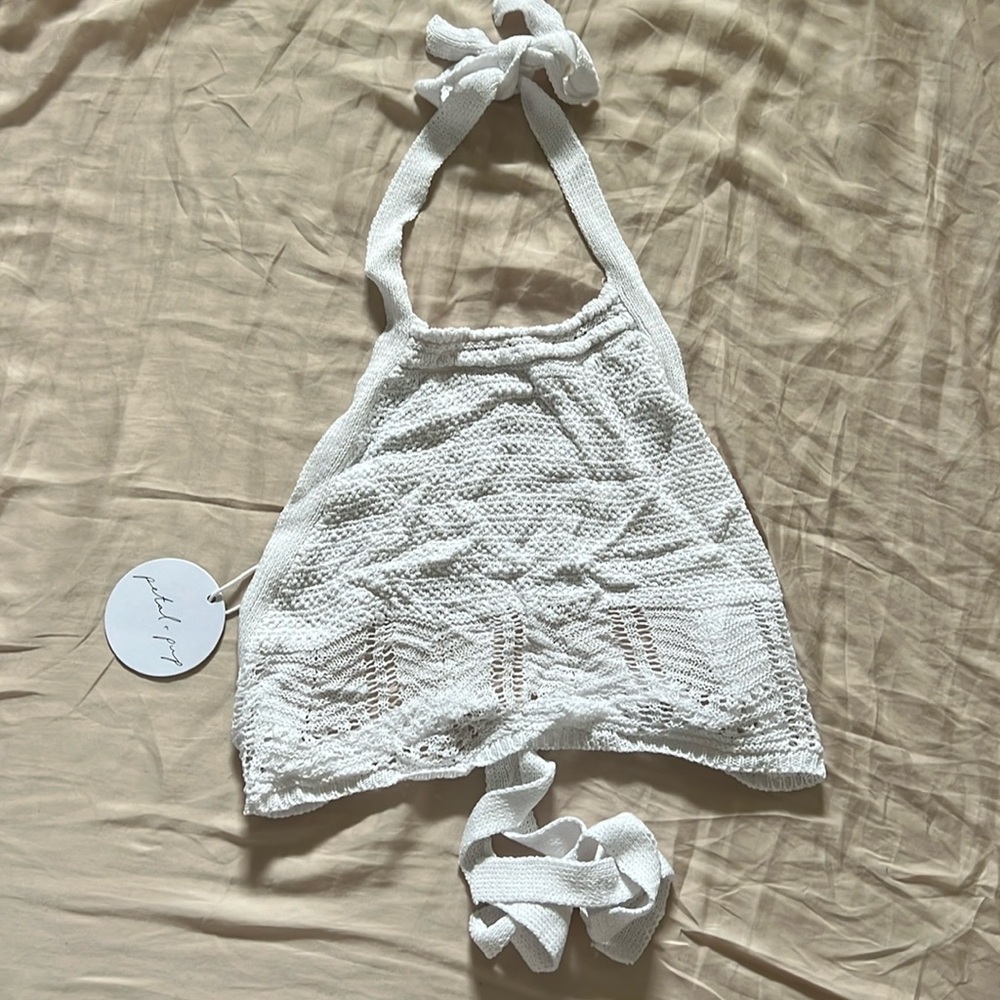 Petal & Pup White Woven, Open Back, Halter Top - Size S